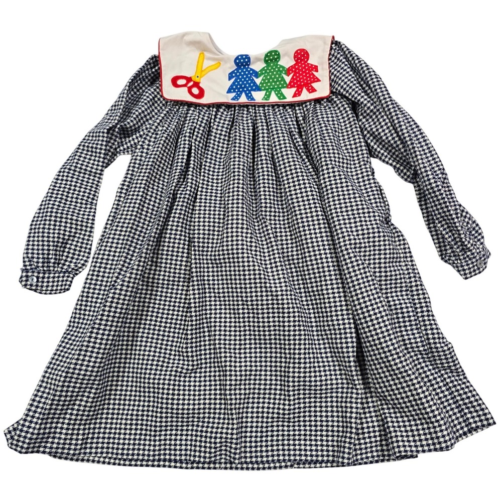 Vintage 80s 90s Samara Girls Dress Size 6 Houndstooth Cutting Paper Dolls School